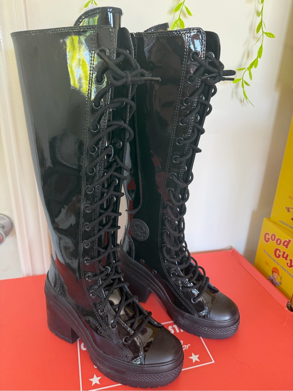 Converse Chuck 70 De Luxe XXHi Black Patent Leather Platform Boots A13856C 6.5